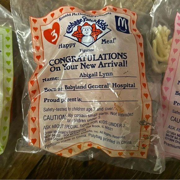 NIP Vtg 1994 Cabbage Toddler Baby Dolls McDonalds Happy Meal Toys Lot of 4 set‎ - Picture 4 of 7
